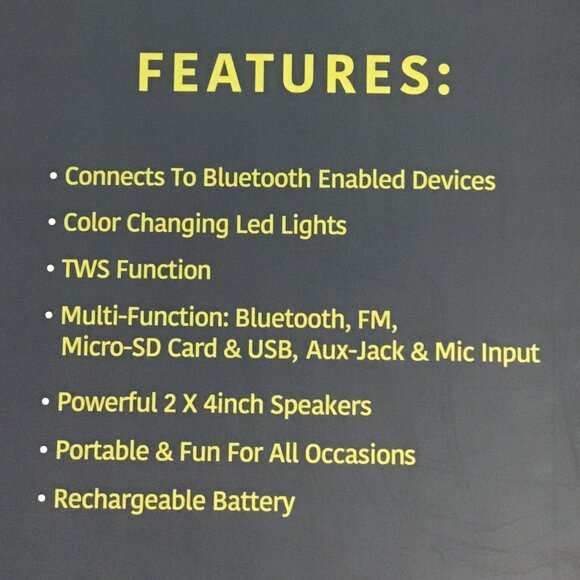 18 Inch Karaoke Bluetooth Speaker LED Color Light-up NEW in BOX - Picture 5 of 6